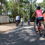 Family cycling in Sandy Balls resort, New Forest