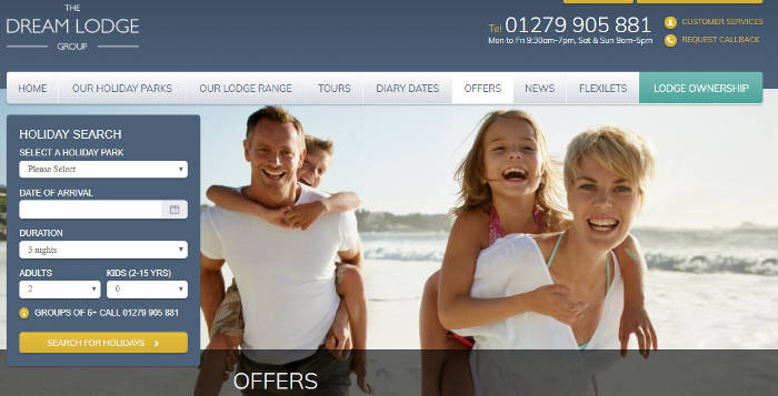 Dream Lodge Holidays Group offers page