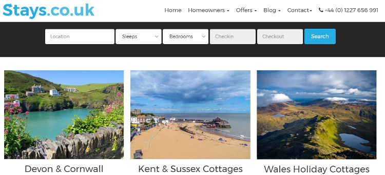 Stays.co.uk homepage screenshot