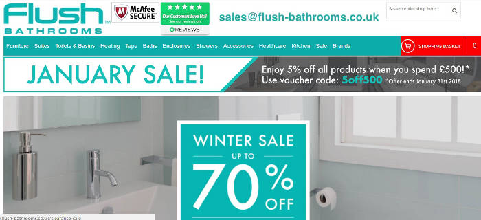 Flush Bathrooms web store screen shot