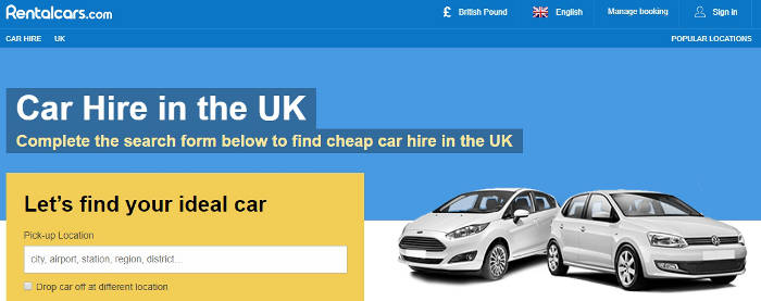 Rentalcars UK site preview