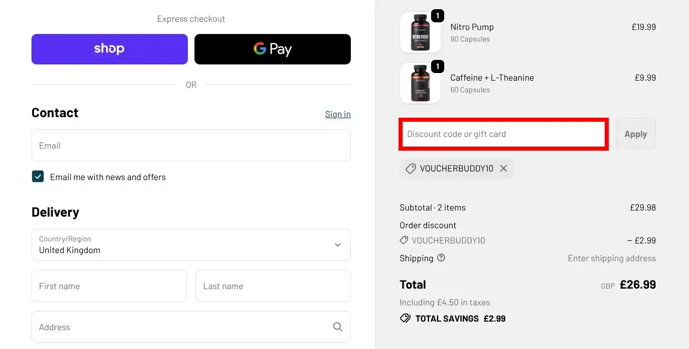prohormones.co.uk code use screenshot